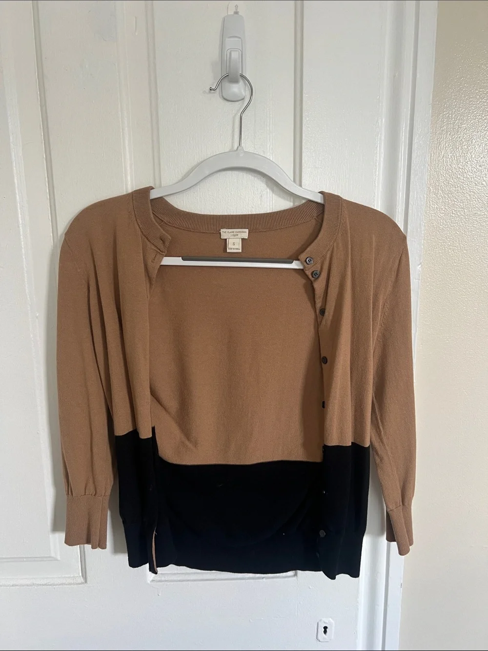 J. Crew Brown and Black Colorblock Button-Front Cardigan